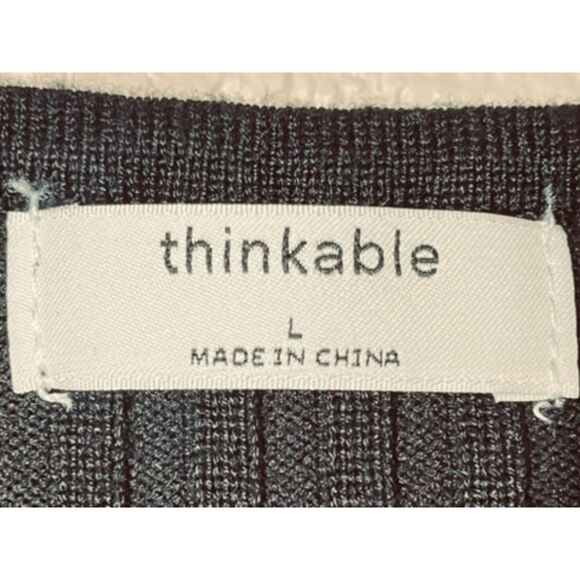 Thinkable Black Sweater Puff Sleeve Bodysuit Large Rusched Whimsigoth Cozy - Picture 6 of 7